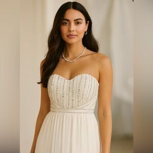 Formal long White beaded Strapless gown or wedding dress